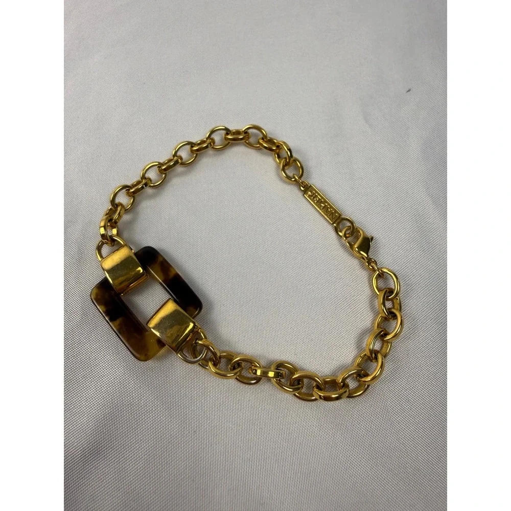 Napier Gold Tone Tortoiseshell Buckle Link‎ Chain Bracelet Vintage Style